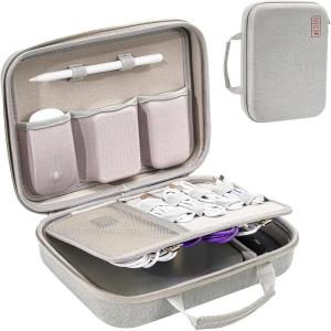 ProCase Hard Travel Electronic Organizer Case for MacBook Power Adapter Chargers Cables Power Bank Apple Magic Mouse Apple Pencil USB Flash Disk SD Card Small Portable Accessories Bag(Silver Gray)
