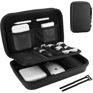 ProCase Hard Travel Electronic Organizer Case for MacBook Power Adapter Chargers Cables Power Bank Apple Magic Mouse Apple Pencil USB Flash Disk SD Card Small Portable Accessories Bag(Black)