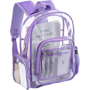 ProCase Heavy Duty Clear Backpack, See Through Backpacks Transparent Clear Large Bookbag for School Work Stadium Security -Purple(Purple)