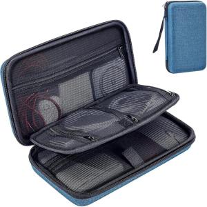 ProCase Large Hard Travel Electronic Organizer Case for MacBook Power Adapter Chargers Cables Tech Organizer Hard Drive USB Flash Disk SD Card Portable Electronics Accessories Bag -Black(Navy)