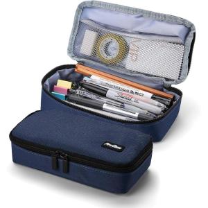 ProCase Pencil Case, Large Capacity Students Stationery Pouch Pen Bag Holder, Portable Desk Organizer with Double Zipper for School Office Supplies(Navy)
