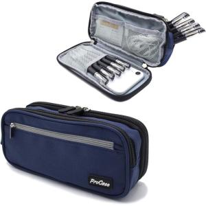 ProCase Pencil Case Pen Bag, Two Layers Big Capacity Pencil Pouch Pen Organizer Durable Stationery Holder for Marker Organization School Supplies Office Storage Desk Organizing(Navy)