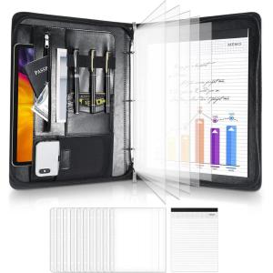 ProCase Portfolio 3 Ring Padfolio Folder Organizer, PU Leather Business Planner A4 Notepad Zipper File Binder Clipboard Removable Document Sleeve for Resume Interview Meeting -Black