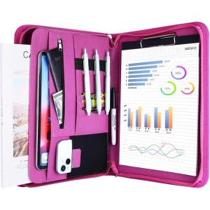 ProCase Portfolio Business Padfolio Folder with Zipper, Conference Meeting Executive File Legal Document Organizer with Pockets Letter Size A4 Writing Pad Notepad Padfolio -Navy(Magenta)
