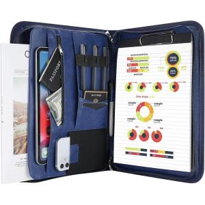 ProCase Portfolio Business Padfolio Folder with Zipper, Conference Meeting Executive File Legal Document Organizer with Pockets Letter Size A4 Writing Pad Notepad Padfolio -Navy(Navy)