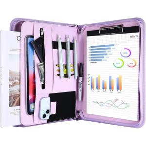 ProCase Portfolio Business Padfolio Folder with Zipper, Conference Meeting Executive File Legal Document Organizer with Pockets Letter Size A4 Writing Pad Notepad Padfolio -Navy(Purple)
