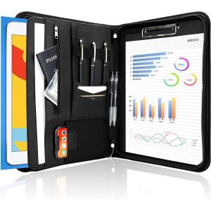 ProCase Portfolio Business Padfolio Folder with Zipper, Conference Meeting Executive File Legal Document Organizer with Pockets Letter Size A4 Writing Pad Notepad Padfolio -Navy(Black)