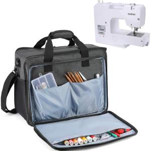 ProCase Sewing Machine Carrying Case, Universal Travel Tote Bag for Most Standard Size Sewing Machine Brother, Singer and Janome, with Sewing Accessories Storage Pockets and Shoulder Strap -Grey
