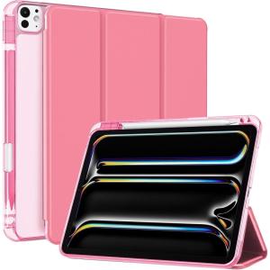 ProCase Smart Case for iPad Pro 11 Inch M5 2025/M4 2024 with Pencil Holder, Clear Back Slim Tri-fold Folio Stand Shell Tablet Cover for iPad Pro 11″ 6th/5th Gen -Black(Melonpink)
