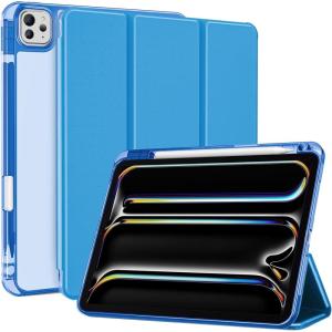 ProCase Smart Case for iPad Pro 11 Inch M5 2025/M4 2024 with Pencil Holder, Clear Back Slim Tri-fold Folio Stand Shell Tablet Cover for iPad Pro 11″ 6th/5th Gen -Black(Blue)