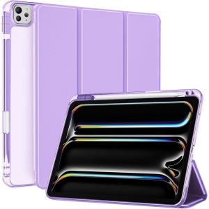 ProCase Smart Case for iPad Pro 11 Inch M5 2025/M4 2024 with Pencil Holder, Clear Back Slim Tri-fold Folio Stand Shell Tablet Cover for iPad Pro 11″ 6th/5th Gen -Black(Purple)