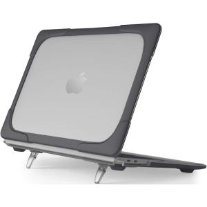 ProCase for MacBook Air 13 Inch Case 2020 2019 2018 Release A2337 M1 A2179 A1932, Heavy Duty Slim Hard Shell Protective Cover with Fold Kickstand for MacBook Air 13 Retina with Touch ID -Black(Black)