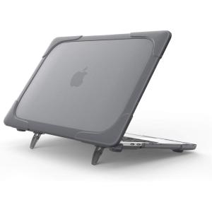 ProCase for MacBook Air 13 Inch Case 2020 2019 2018 Release A2337 M1 A2179 A1932, Heavy Duty Slim Hard Shell Protective Cover with Fold Kickstand for MacBook Air 13 Retina with Touch ID -Black(Grey)