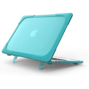 ProCase for MacBook Air 13 Inch Case 2020 2019 2018 Release A2337 M1 A2179 A1932, Heavy Duty Slim Hard Shell Protective Cover with Fold Kickstand for MacBook Air 13 Retina with Touch ID -Black(Lightblue)