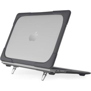 ProCase for MacBook Pro 16 2019 A2141, Heavy Duty Hard Shell Dual Layer Protective Cover with Fold Kickstand -Black(Black)