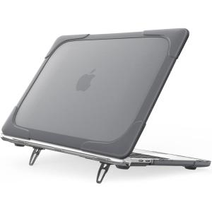 ProCase for MacBook Pro 16 2019 A2141, Heavy Duty Hard Shell Dual Layer Protective Cover with Fold Kickstand -Black(Grey)