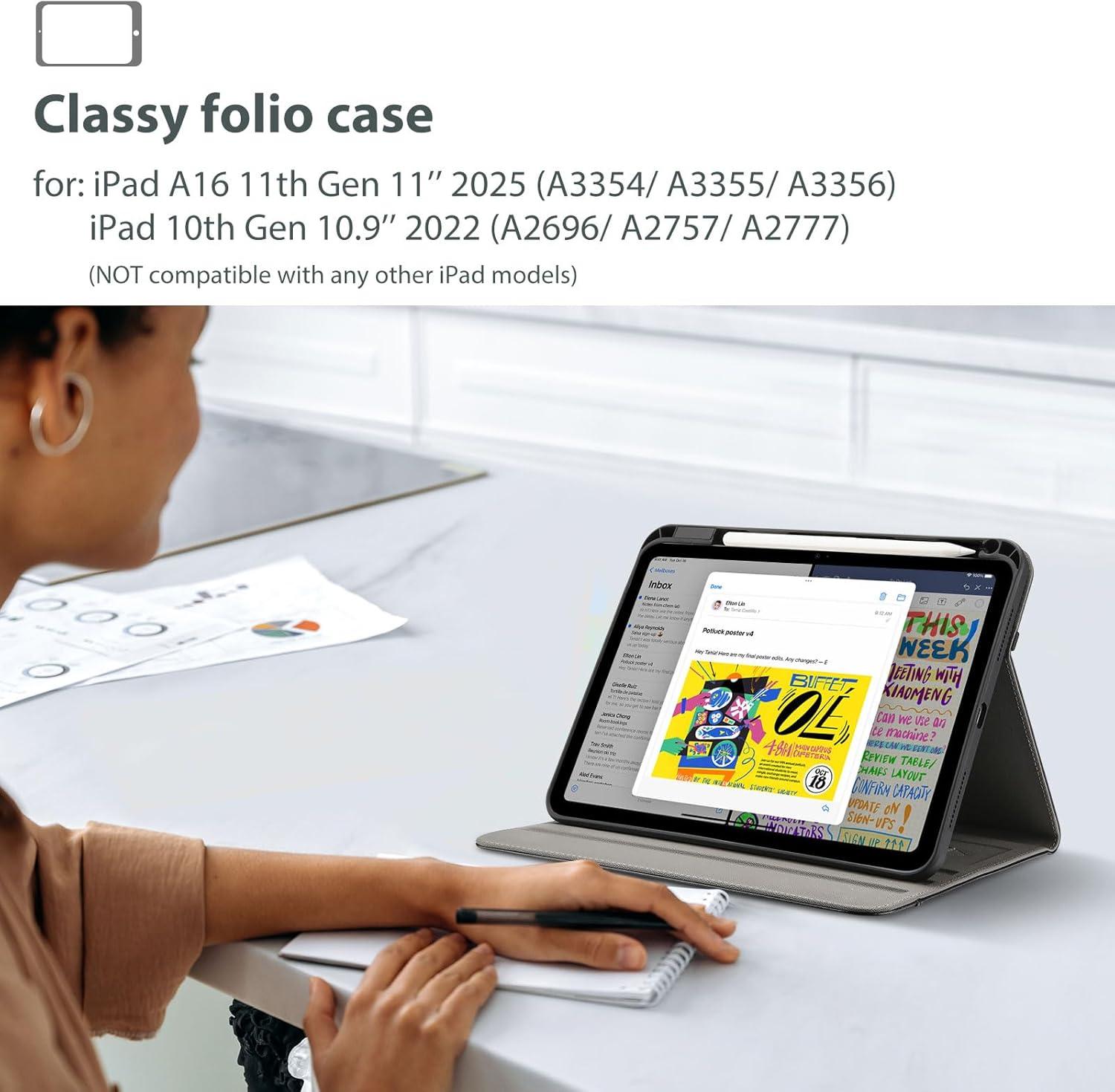 image:imageProCase for iPad A16 11th Generation 11 2025iPad 10th Generation 109 2022 with Pencil Holder iPad 1110 PU Leather Case Business Stand Cover Smart Folio with Hand Strap Front Pocket BlackBrown