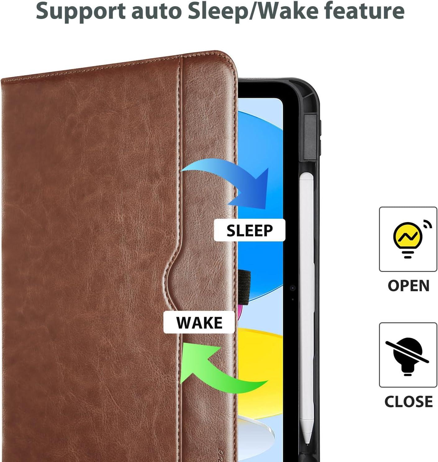 image:imageProCase for iPad A16 11th Generation 11 2025iPad 10th Generation 109 2022 with Pencil Holder iPad 1110 PU Leather Case Business Stand Cover Smart Folio with Hand Strap Front Pocket BrownBrown