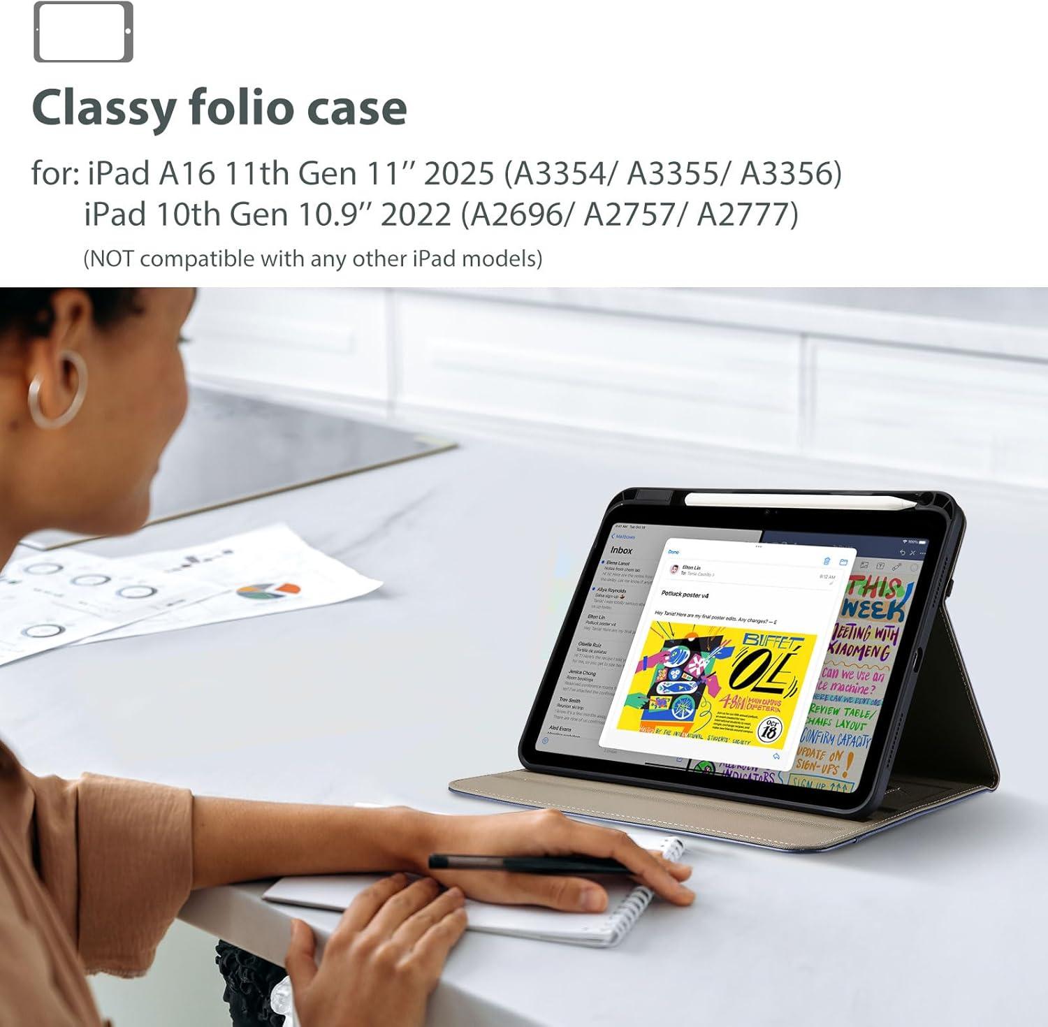 image:imageProCase for iPad A16 11th Generation 11 2025iPad 10th Generation 109 2022 with Pencil Holder iPad 1110 PU Leather Case Business Stand Cover Smart Folio with Hand Strap Front Pocket BrownNavy
