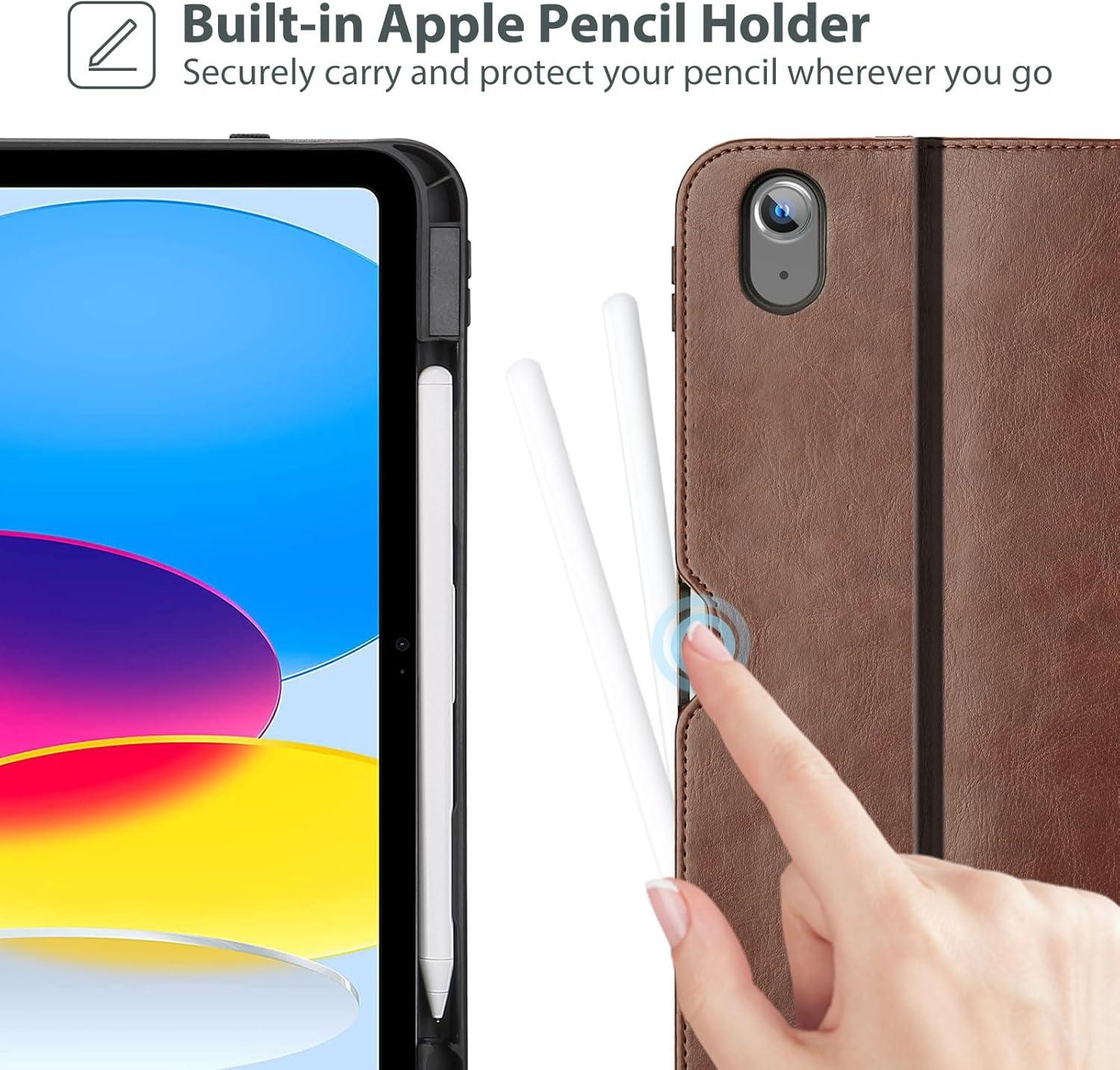 image:imageProCase for iPad A16 11th Generation 11 2025iPad 10th Generation 109 2022 with Pencil Holder iPad 1110 PU Leather Case Business Stand Cover Smart Folio with Hand Strap Front Pocket BlackBrown