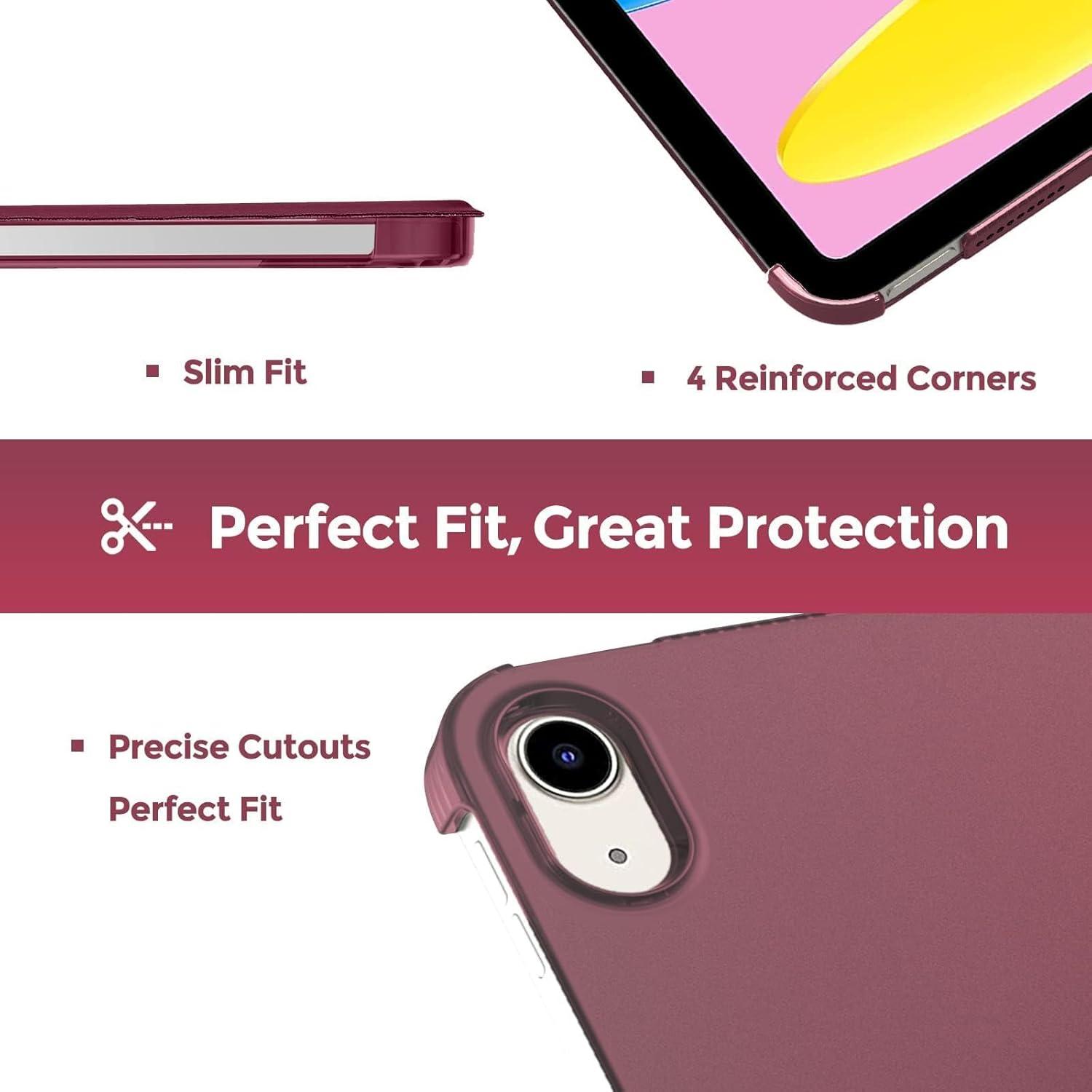 image:imageProCase for iPad A16 11th Generation 11 Inch 2025 iPad 10th Generation 109 Inch 2022 Case Slim Smart Cover with Translucent Hard Shell Back Supports Touch ID Auto WakeSleep BlueWine