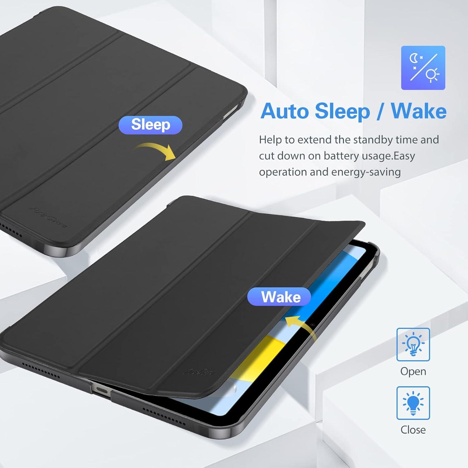 image:imageProCase for iPad A16 11th Generation 11 Inch 2025 iPad 10th Generation 109 Inch 2022 Case Slim Smart Cover with Translucent Hard Shell Back Supports Touch ID Auto WakeSleep BlueShadowblack
