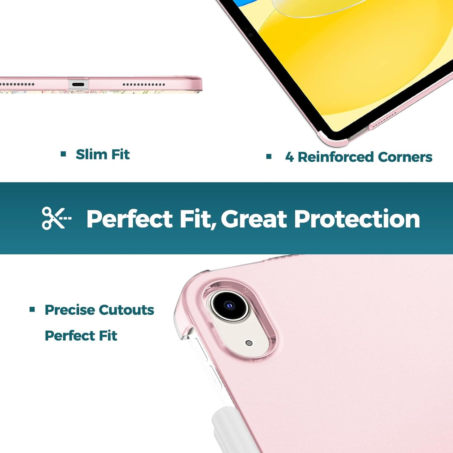 image:imageProCase for iPad A16 11th Generation 11 Inch 2025 iPad 10th Generation 109 Inch 2022 Case Slim Smart Cover with Translucent Hard Shell Back Supports Touch ID Auto WakeSleep BlueRose