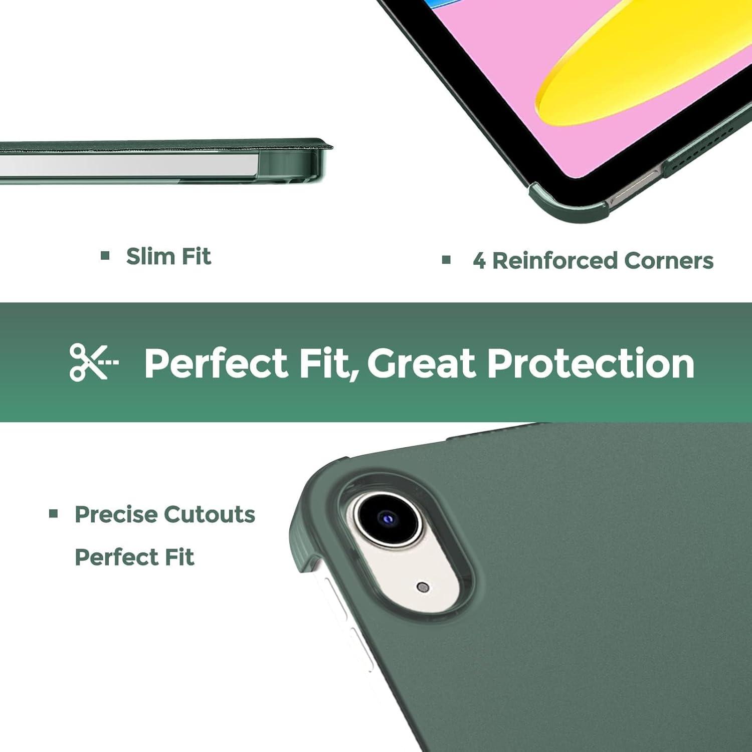 image:imageProCase for iPad A16 11th Generation 11 Inch 2025 iPad 10th Generation 109 Inch 2022 Case Slim Smart Cover with Translucent Hard Shell Back Supports Touch ID Auto WakeSleep BlueMgreen