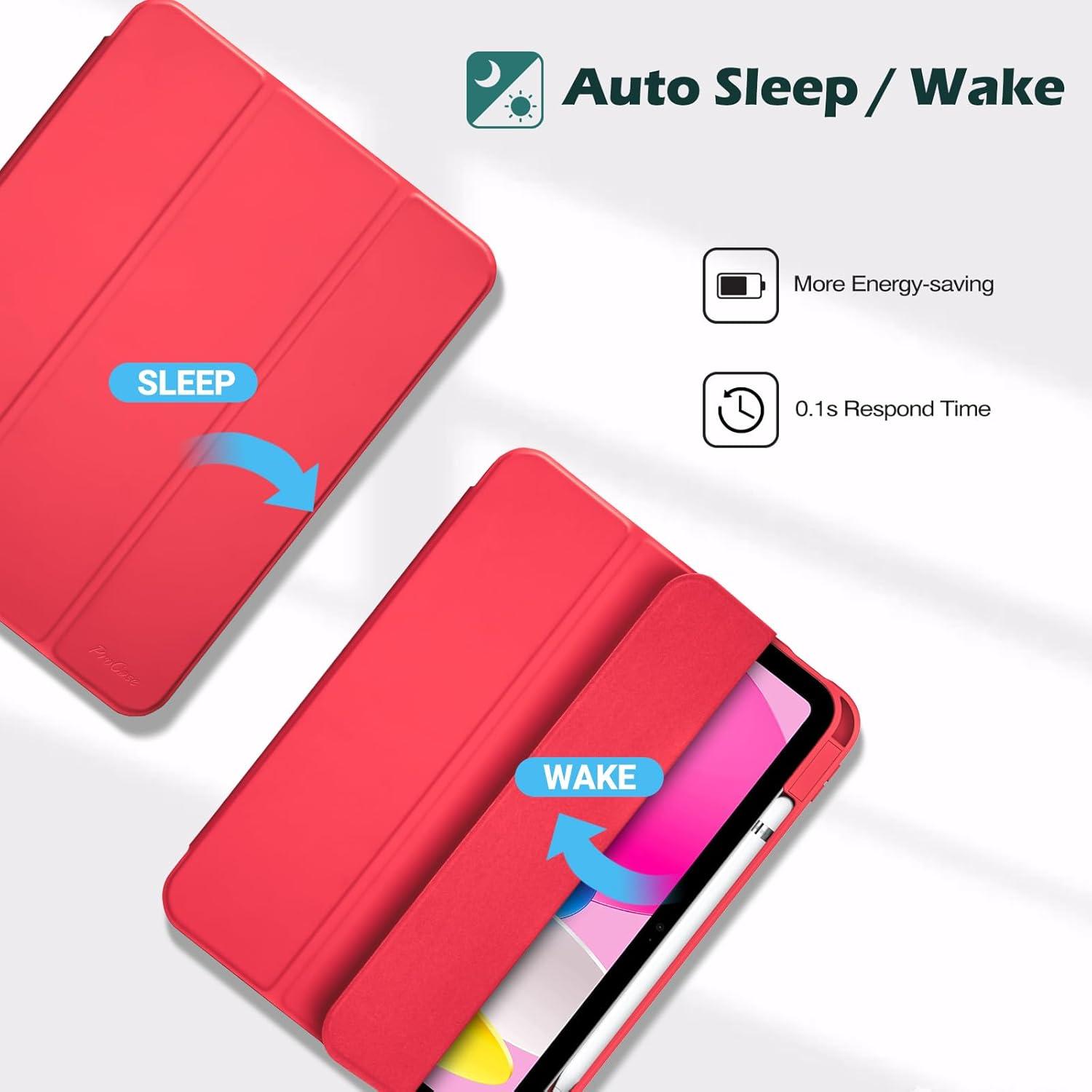 image:imageProCase for iPad A16 11th Generation 11 Inch 202510th Generation 109 Inch 2022 Case with Pencil Holder Hybrid iPad 11 10 Case with Clear Back Supports Auto WakeSleep BlackRed