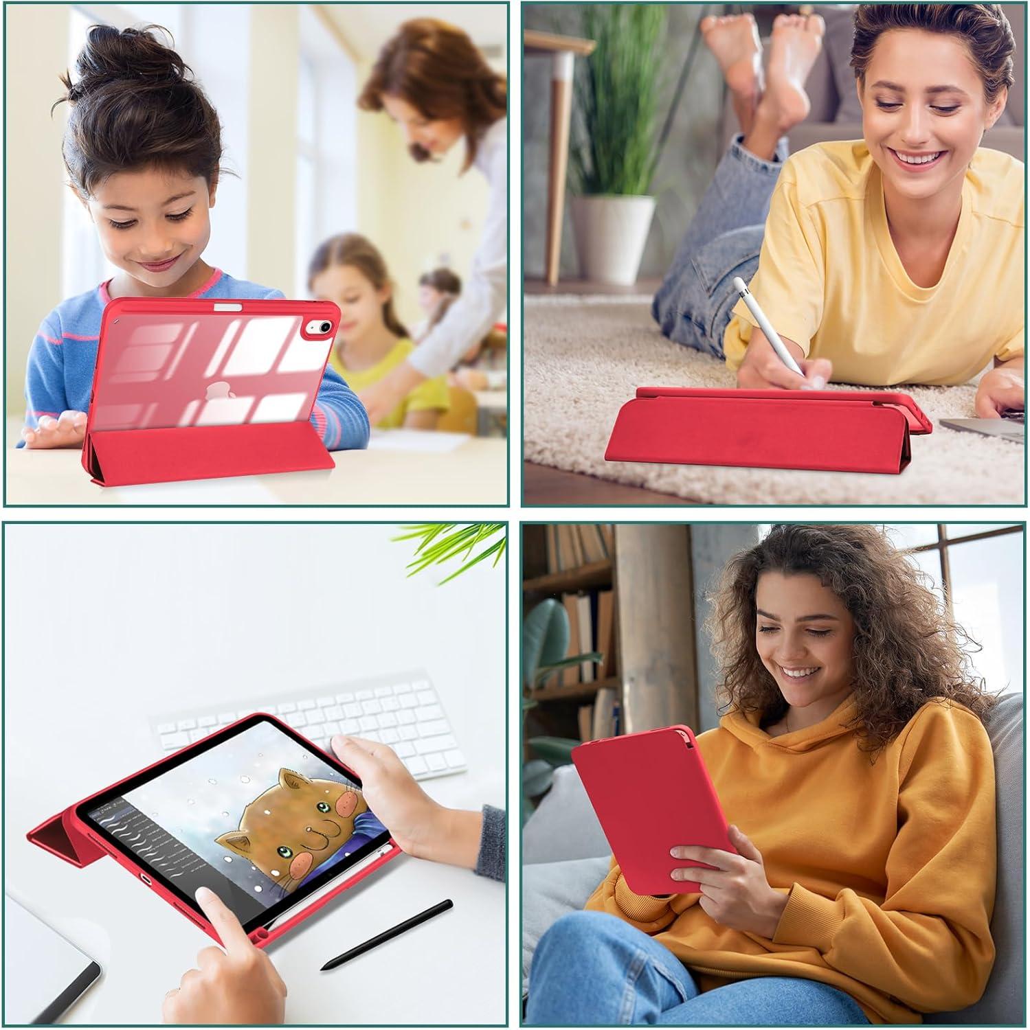 image:imageProCase for iPad A16 11th Generation 11 Inch 202510th Generation 109 Inch 2022 Case with Pencil Holder Hybrid iPad 11 10 Case with Clear Back Supports Auto WakeSleep BlackRed