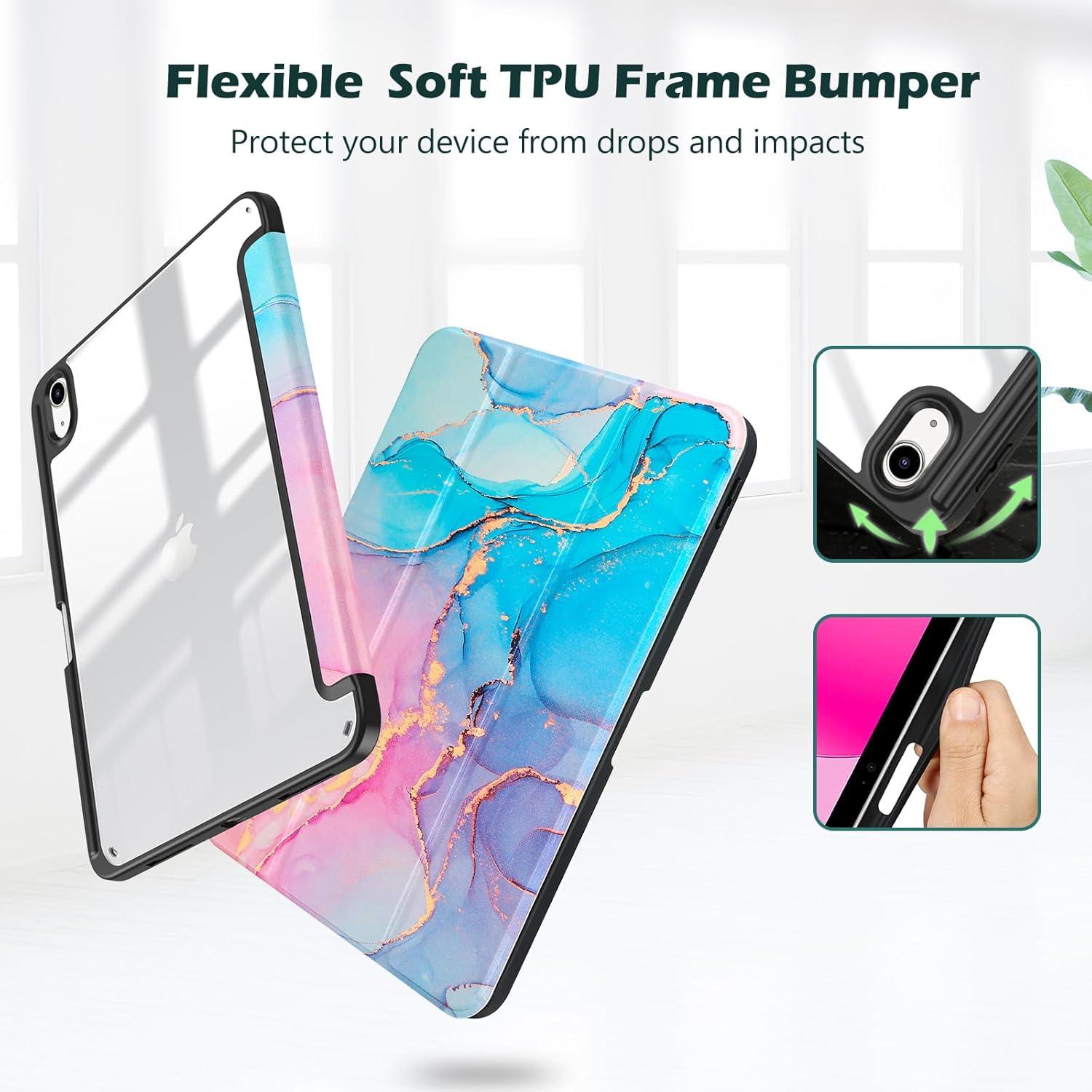 image:imageProCase for iPad A16 11th Generation 11 Inch 202510th Generation 109 Inch 2022 Case with Pencil Holder Hybrid iPad 11 10 Case with Clear Back Supports Auto WakeSleep BlackBluemarble