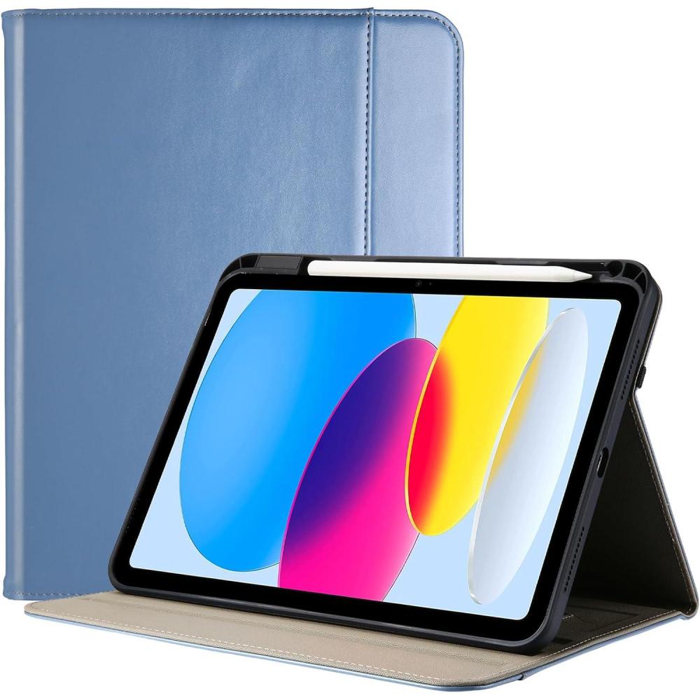 image:imageProCase for iPad A16 11th Generation 11 2025iPad 10th Generation 109 2022 with Pencil Holder iPad 1110 PU Leather Case Business Stand Cover Smart Folio with Hand Strap Front Pocket BrownBlue