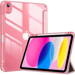 ProCase for iPad (A16) 11th Generation 11 Inch 2025/10th Generation 10.9 Inch 2022 Case with Pencil Holder, Hybrid iPad 11 10 Case with Clear Back, Supports Auto Wake/Sleep -Black(Lightpink)