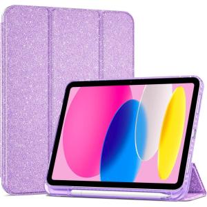 ProCase for iPad (A16) 11th Generation 11 Inch 2025/10th Generation 10.9 Inch 2022 Case with Pencil Holder, Hybrid iPad 11 10 Case with Clear Back, Supports Auto Wake/Sleep -Black(GlitterPurple)