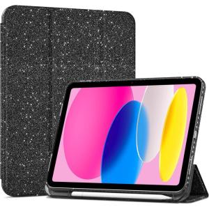 ProCase for iPad (A16) 11th Generation 11 Inch 2025/10th Generation 10.9 Inch 2022 Case with Pencil Holder, Hybrid iPad 11 10 Case with Clear Back, Supports Auto Wake/Sleep -Black(GlitterBlack)