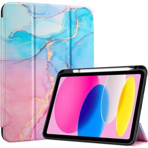 ProCase for iPad (A16) 11th Generation 11 Inch 2025/10th Generation 10.9 Inch 2022 Case with Pencil Holder, Hybrid iPad 11 10 Case with Clear Back, Supports Auto Wake/Sleep -Black(Bluemarble)
