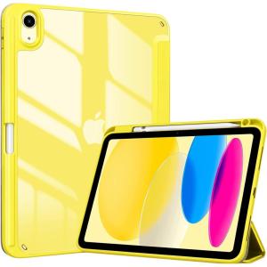 ProCase for iPad (A16) 11th Generation 11 Inch 2025/10th Generation 10.9 Inch 2022 Case with Pencil Holder, Hybrid iPad 11 10 Case with Clear Back, Supports Auto Wake/Sleep -Black(Yellow)