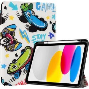 ProCase for iPad (A16) 11th Generation 11 Inch 2025/10th Generation 10.9 Inch 2022 Case with Pencil Holder, Hybrid iPad 11 10 Case with Clear Back, Supports Auto Wake/Sleep -Black(Skateboard)
