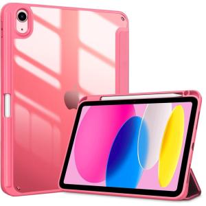 ProCase for iPad (A16) 11th Generation 11 Inch 2025/10th Generation 10.9 Inch 2022 Case with Pencil Holder, Hybrid iPad 11 10 Case with Clear Back, Supports Auto Wake/Sleep -Black(Pink)