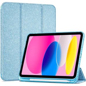 ProCase for iPad (A16) 11th Generation 11 Inch 2025/10th Generation 10.9 Inch 2022 Case with Pencil Holder, Hybrid iPad 11 10 Case with Clear Back, Supports Auto Wake/Sleep -Black(GlitterBlue)