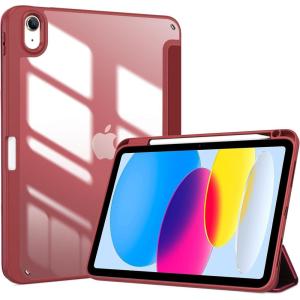 ProCase for iPad (A16) 11th Generation 11 Inch 2025/10th Generation 10.9 Inch 2022 Case with Pencil Holder, Hybrid iPad 11 10 Case with Clear Back, Supports Auto Wake/Sleep -Black(Wine)