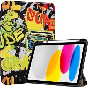 ProCase for iPad (A16) 11th Generation 11 Inch 2025/10th Generation 10.9 Inch 2022 Case with Pencil Holder, Hybrid iPad 11 10 Case with Clear Back, Supports Auto Wake/Sleep -Black(Graffiti)