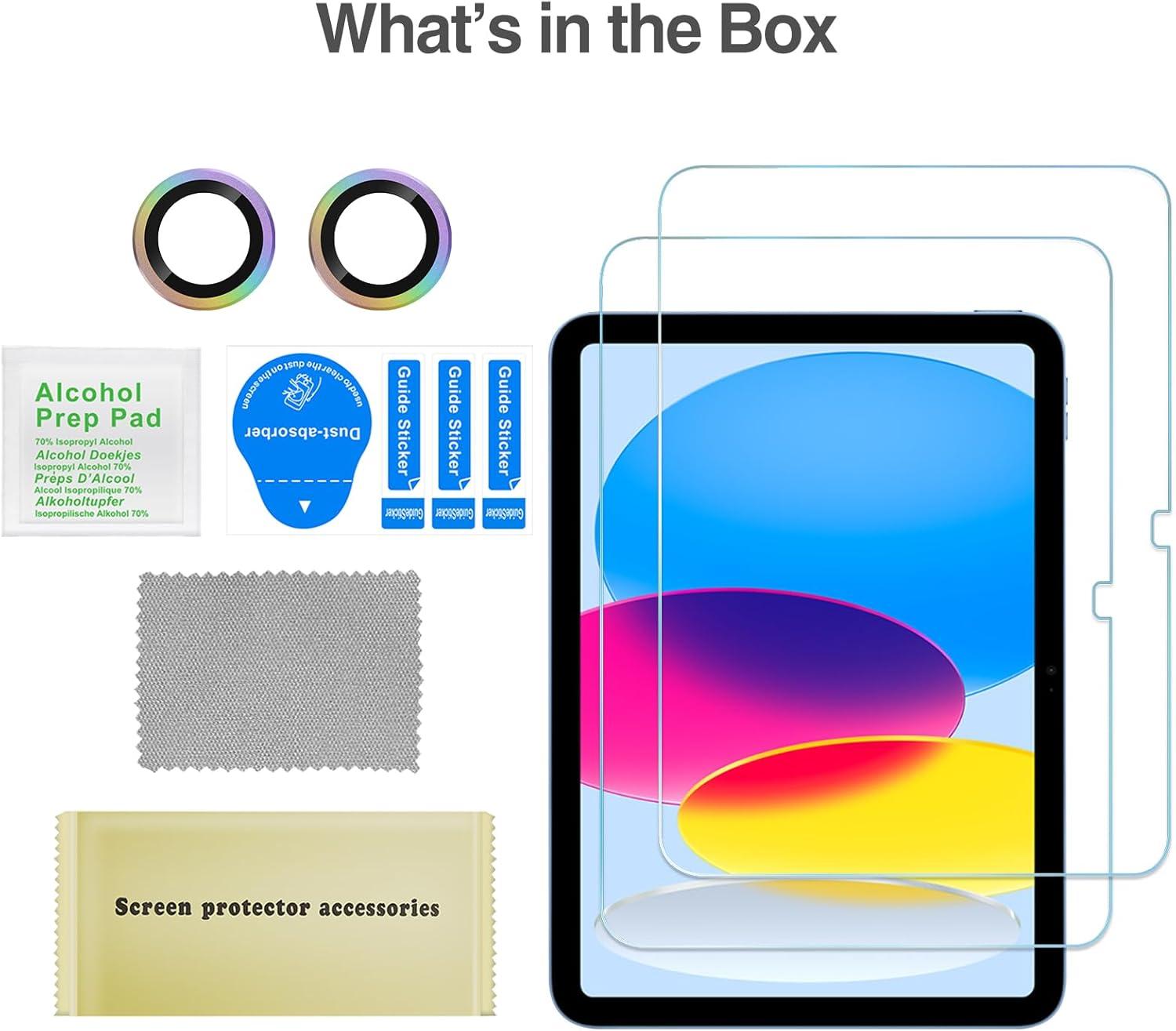 image:imageProCase Screen Protector for iPad A16 2025 11th10th 2022 Generation 11inch109 2 Tempered Glass Films with 2 Camera Lens Protectors BlueColorful