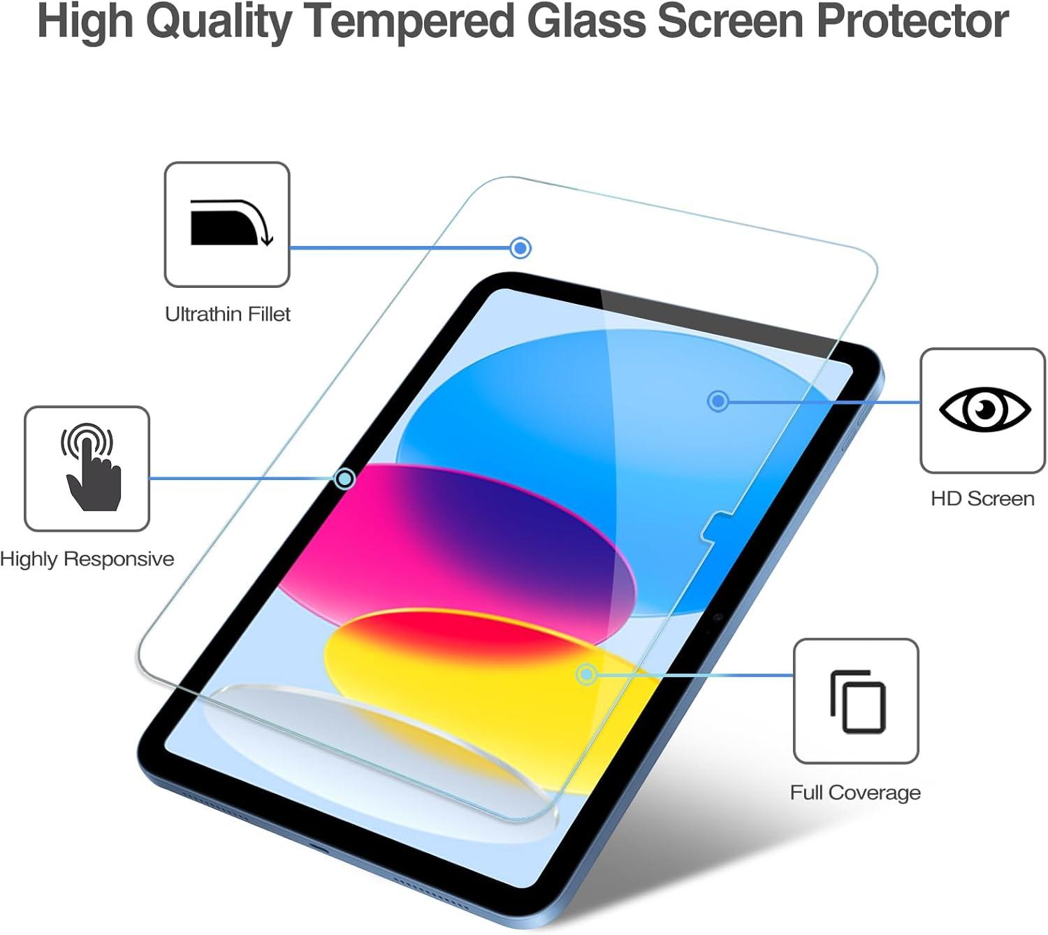 image:imageProCase Screen Protector for iPad A16 2025 11th10th 2022 Generation 11inch109 2 Tempered Glass Films with 2 Camera Lens Protectors BlueColorful