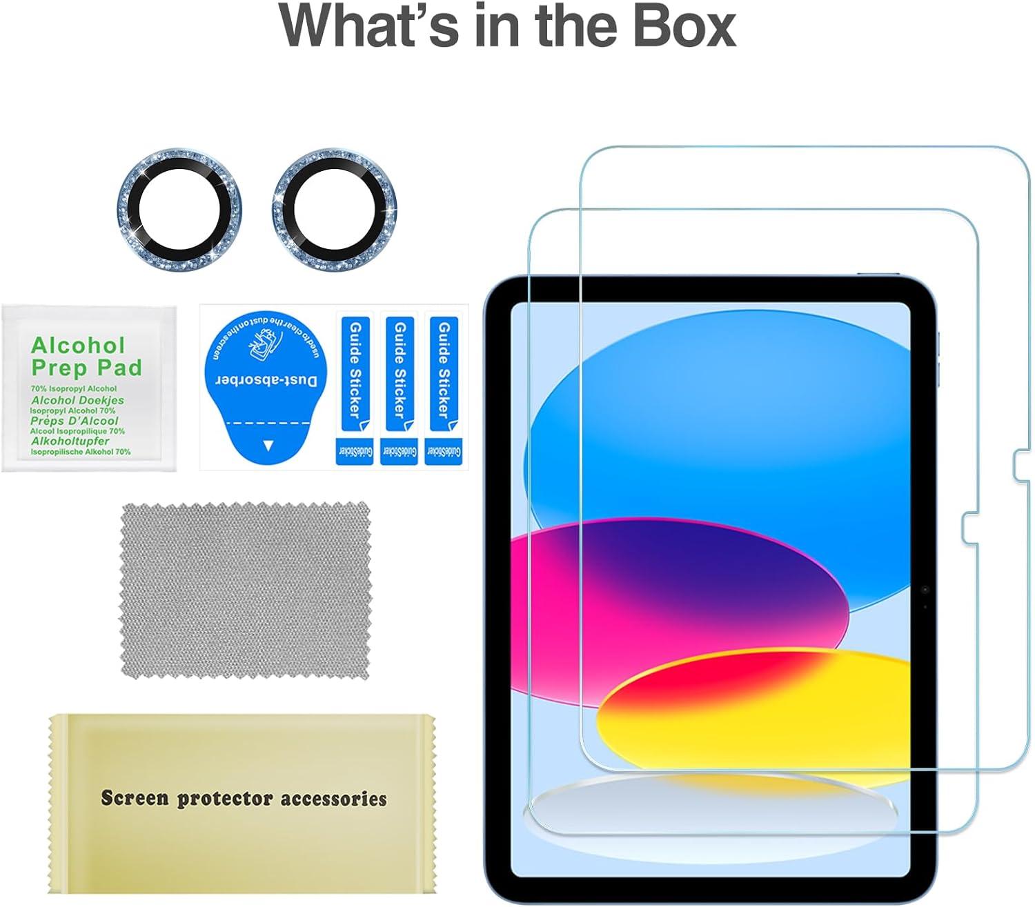 image:imageProCase Screen Protector for iPad A16 2025 11th10th 2022 Generation 11inch109 2 Tempered Glass Films with 2 Camera Lens Protectors BlueGlitter Blue