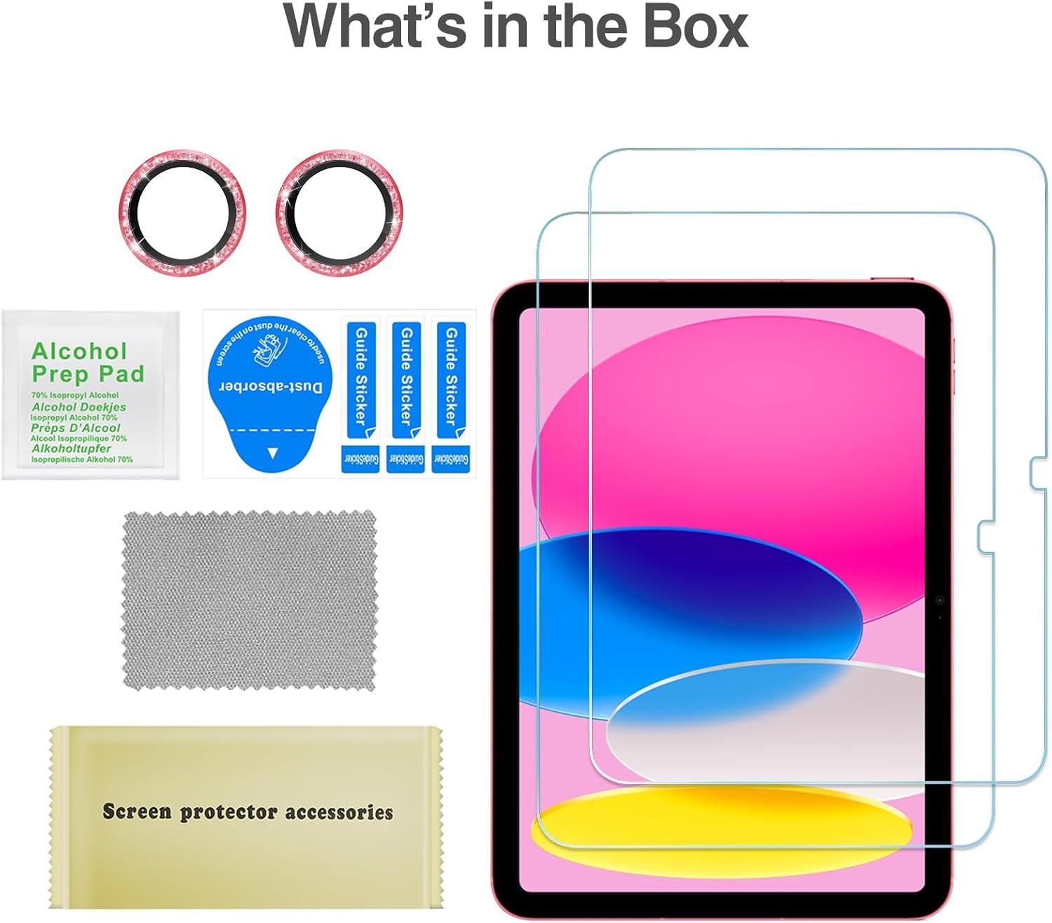 image:imageProCase Screen Protector for iPad A16 2025 11th10th 2022 Generation 11inch109 2 Tempered Glass Films with 2 Camera Lens Protectors BlueGlitter Pink