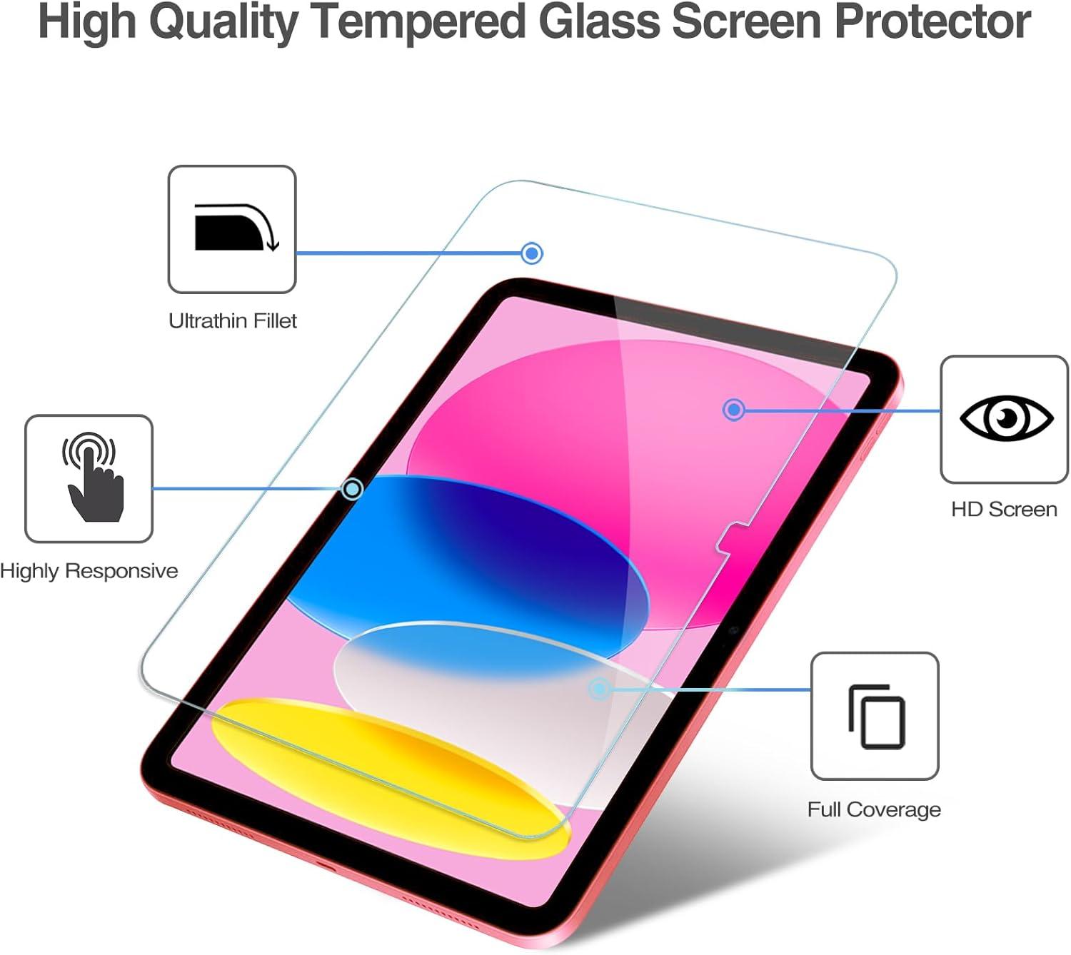 image:imageProCase Screen Protector for iPad A16 2025 11th10th 2022 Generation 11inch109 2 Tempered Glass Films with 2 Camera Lens Protectors BlueGlitter Pink