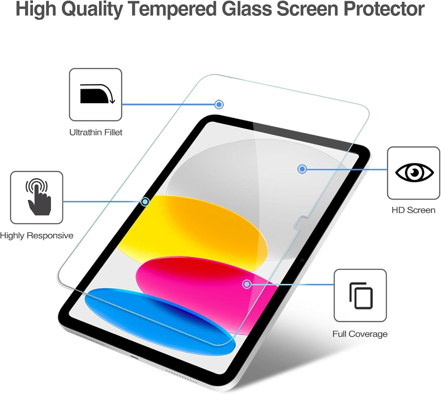 image:imageProCase Screen Protector for iPad A16 2025 11th10th 2022 Generation 11inch109 2 Tempered Glass Films with 2 Camera Lens Protectors BlueSilver