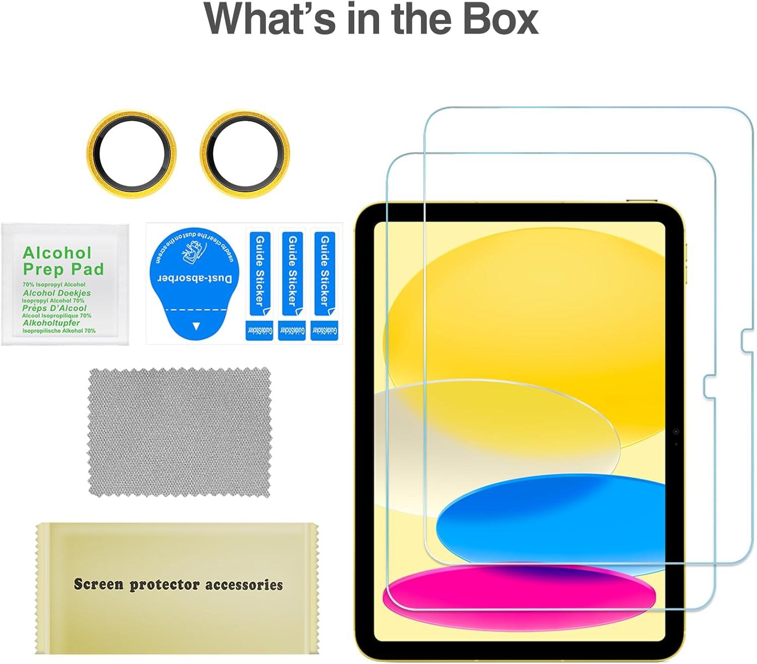 image:imageProCase Screen Protector for iPad A16 2025 11th10th 2022 Generation 11inch109 2 Tempered Glass Films with 2 Camera Lens Protectors BlueYellow