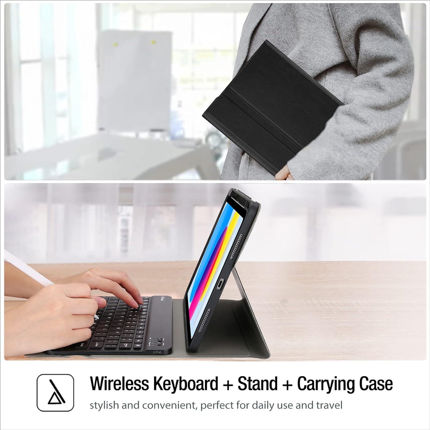 image:imageProCase for iPad 11th A16 11inch 2025 10th Generation Case with Keyboard 109 inch 2022 PU Leather Case with Magnetically Detachable Wireless Keyboard BlackBlack